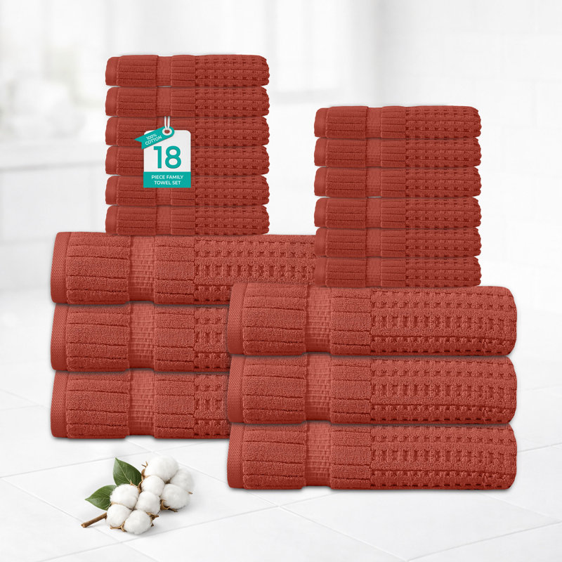 Ensemble de serviettes 18 pièces Willow - 100% coton peigné, qualité supérieure 630 g / m², corail, ultra-doux et très absorbant (ensemble de 6 serviettes de bain, 12 serviettes de toilette)