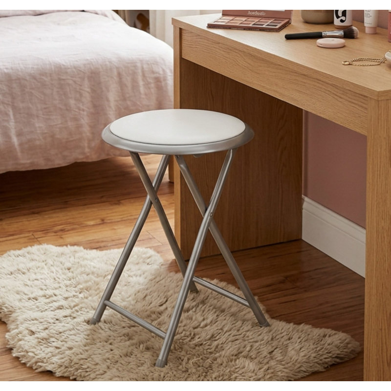 Slayder 18" H Backless Folding Stool , White/Gray