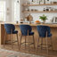 Tabouret de bar Mid-Century, tabouret de bar rembourré en tissu avec dossier à oreilles, tabouret de bar à hauteur de comptoir sans accoudoirs avec pieds en bois, repose-pieds en métal, pour comptoir de bar pour îlot de cuisine, bleu marine, ensemble de 2-119619505-124825000
