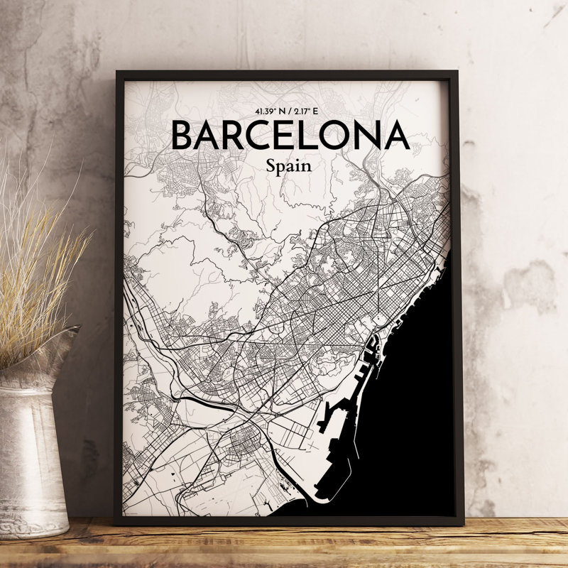 Barcelona City Map - No Frame Print, 70.8 cm H x 40.6 cm W x 0.1 cm D