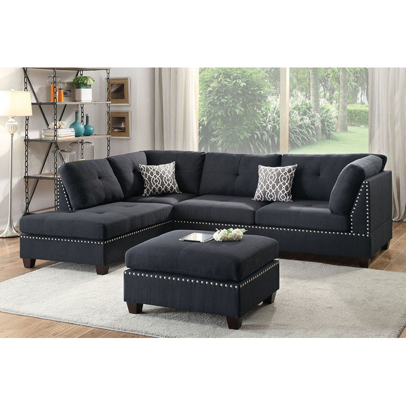 Milani Upholstered L-Shaped Sectional Reversible, Black