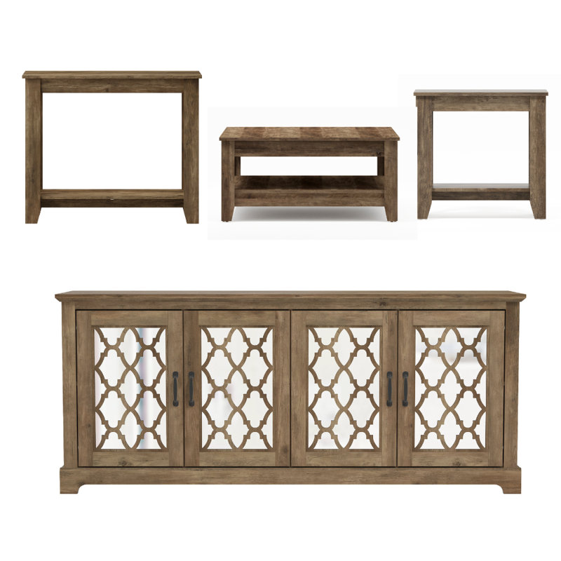 Weddel Basilico Transitional Coordinated 4 Piece Living Room Set, Dusty Gray Oak