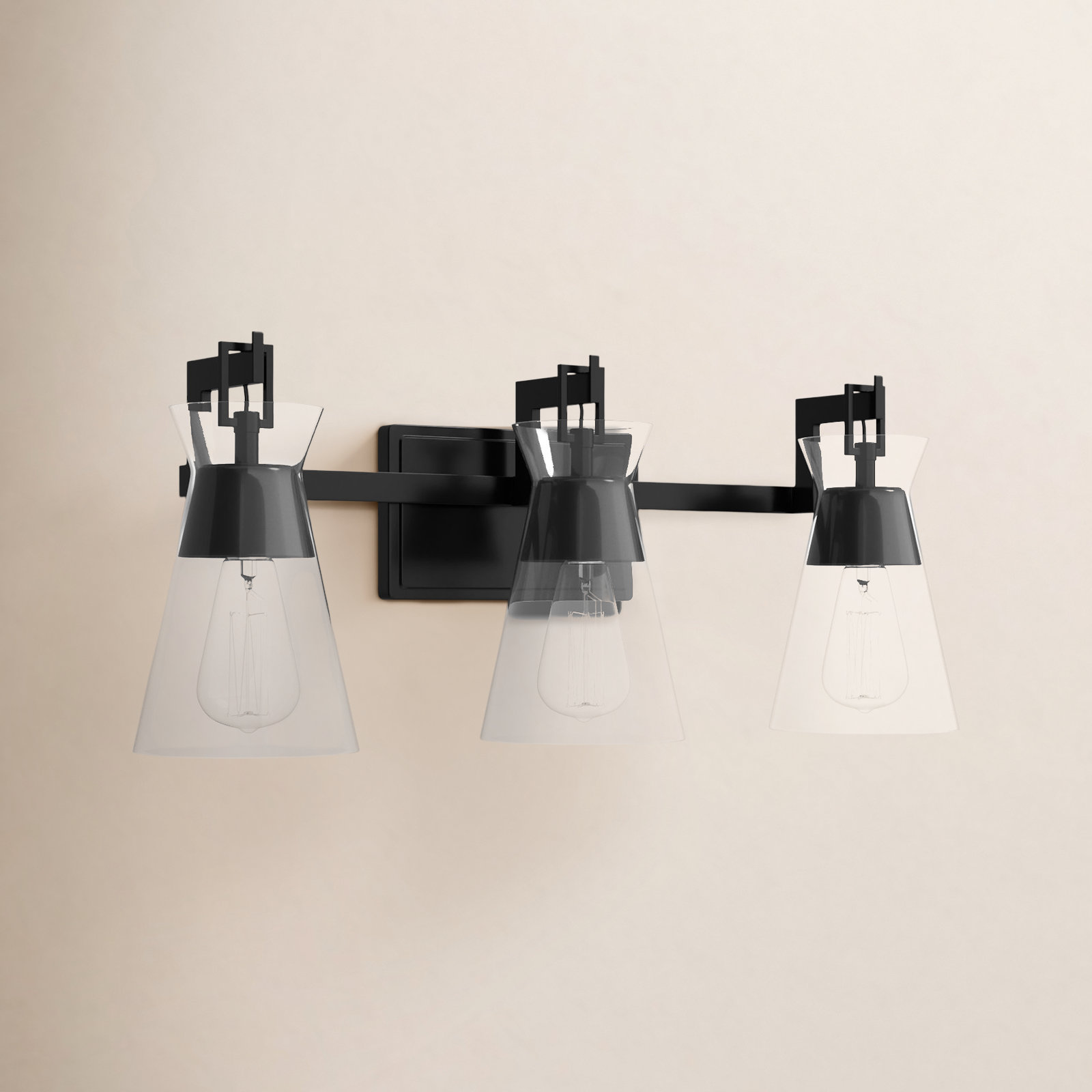 Kesia Bathroom Vanity Light, Black, 3 Lights, 9.5" H x 24" W x 24" D