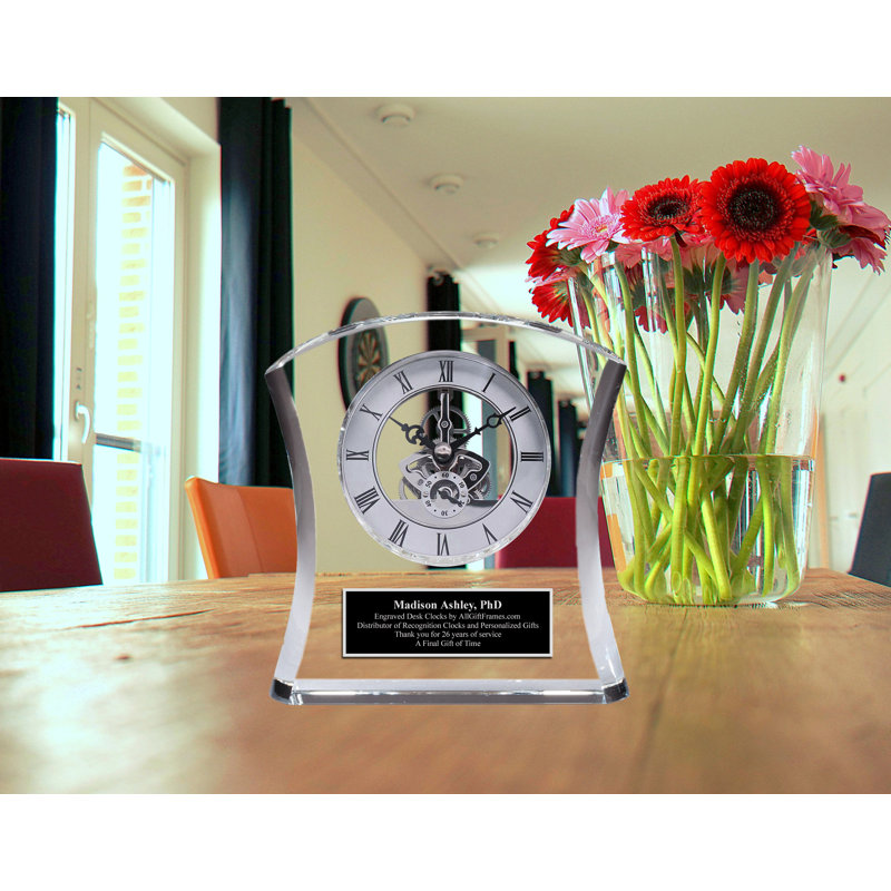 Horloge de table analogique à quartz en bois massif argenté, Oui