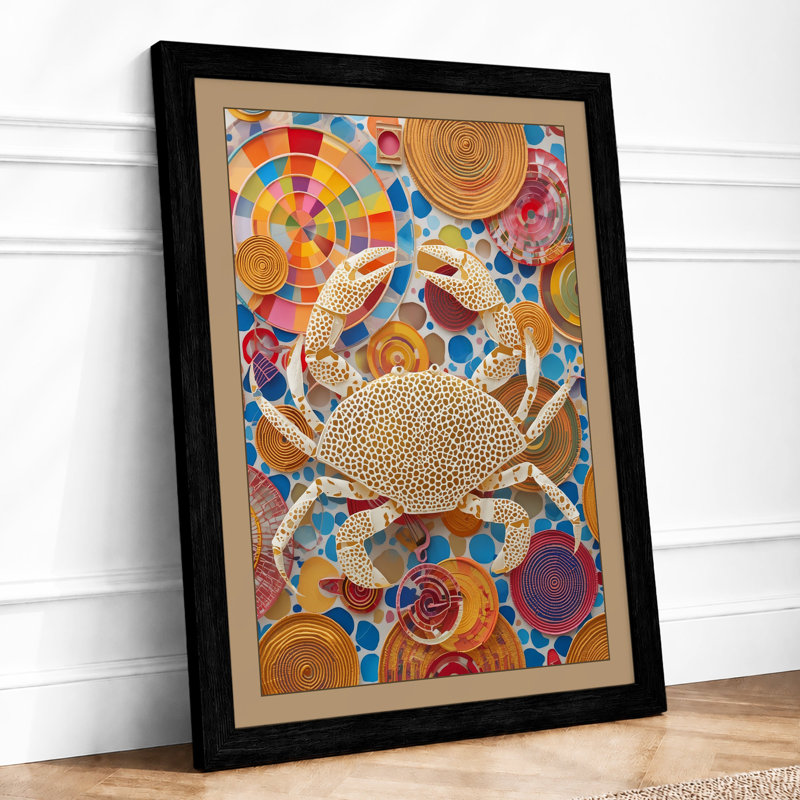 Crab Among Circles Eclectic - Framed Print, A3 - 42.0 x 29.7 cm, Black