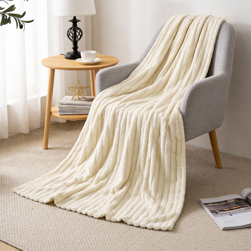 Machine Tufted Throw Blanket, Beige, Striped, 150cm x 100cm