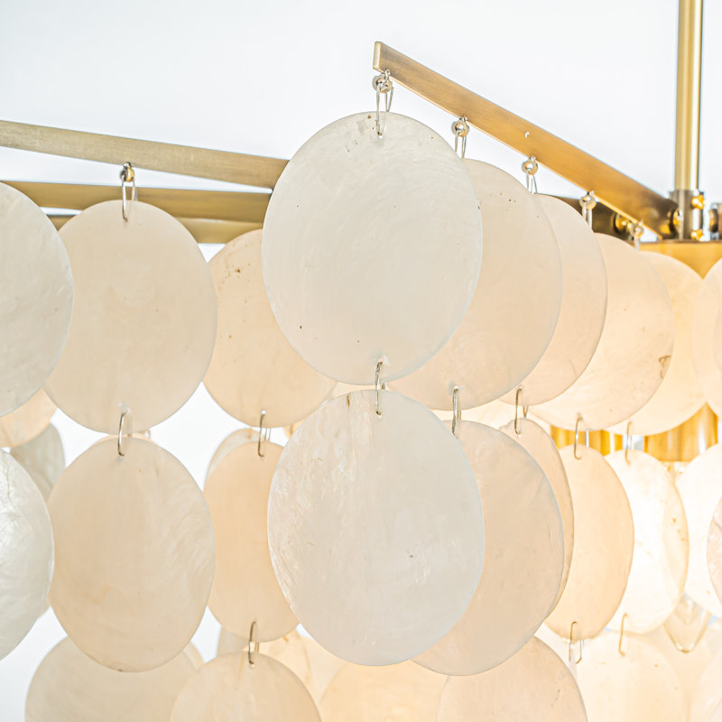 Abdinour 75cm 6-Light Elegant & Natural Coastal Capiz Shell Chandelier in Antique Gold