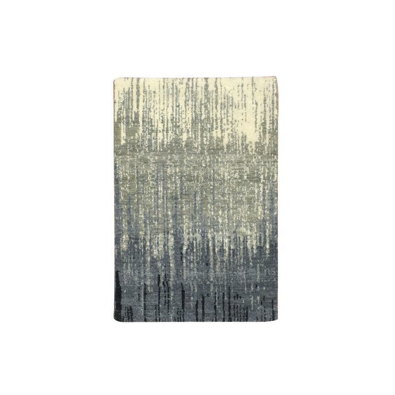 Tapis oriental noué à la main 2 pi x 3 pi gris et noir, tissage dense, laine pure, échantillon, tapis oriental