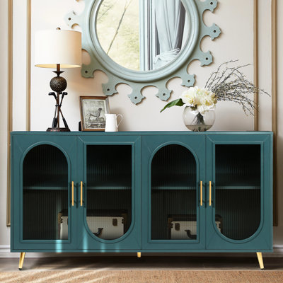 Meuble télé 65 po et plus, armoire en bois avec peinture spéciale et tablettes réglables, console bleu marine pour salon, télévision, chambre à coucher avec rangement