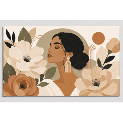 Large Boho Floral Woman Wall Art Canvas Print, Abstract Female  with Flowers, Modern Neutral Living Room Bedroom Decor 24x36 Inch Canvas Print - Ready to hang
