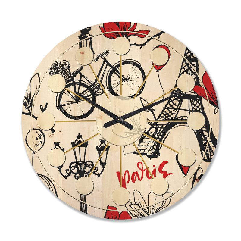 Horloge murale Paris Eiffel Hearts I, Très grand