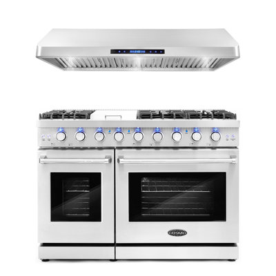 Ensemble de cuisine 2 pièces avec cuisinière à gaz autoportante 48 po et hotte sous l'armoire 48 po