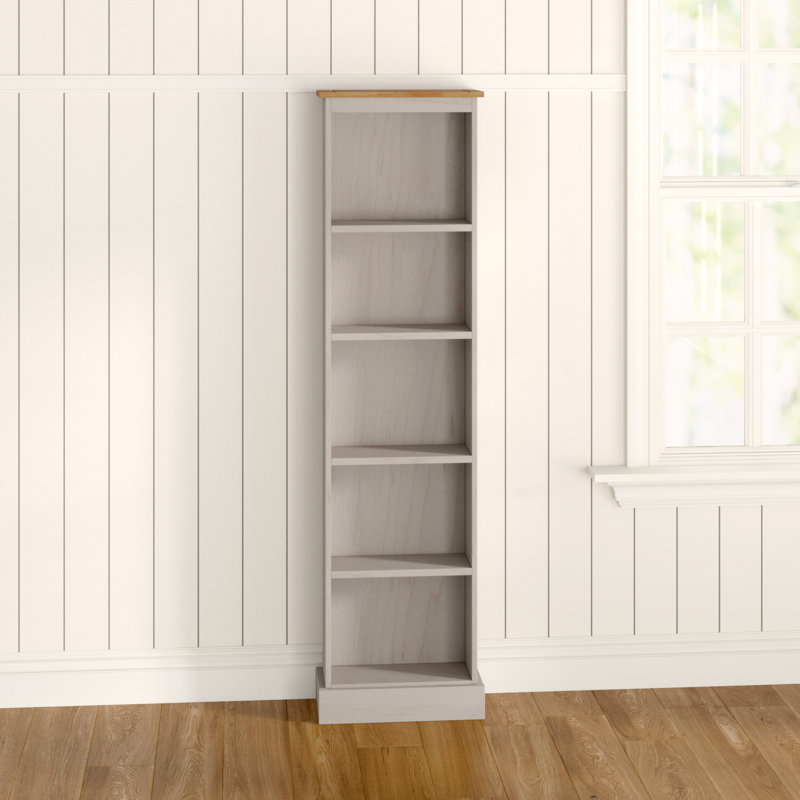 Whiffletree Tall Narrow 5 Shelf Bookcase, Grey and Antique Wax Finish, Corona Design