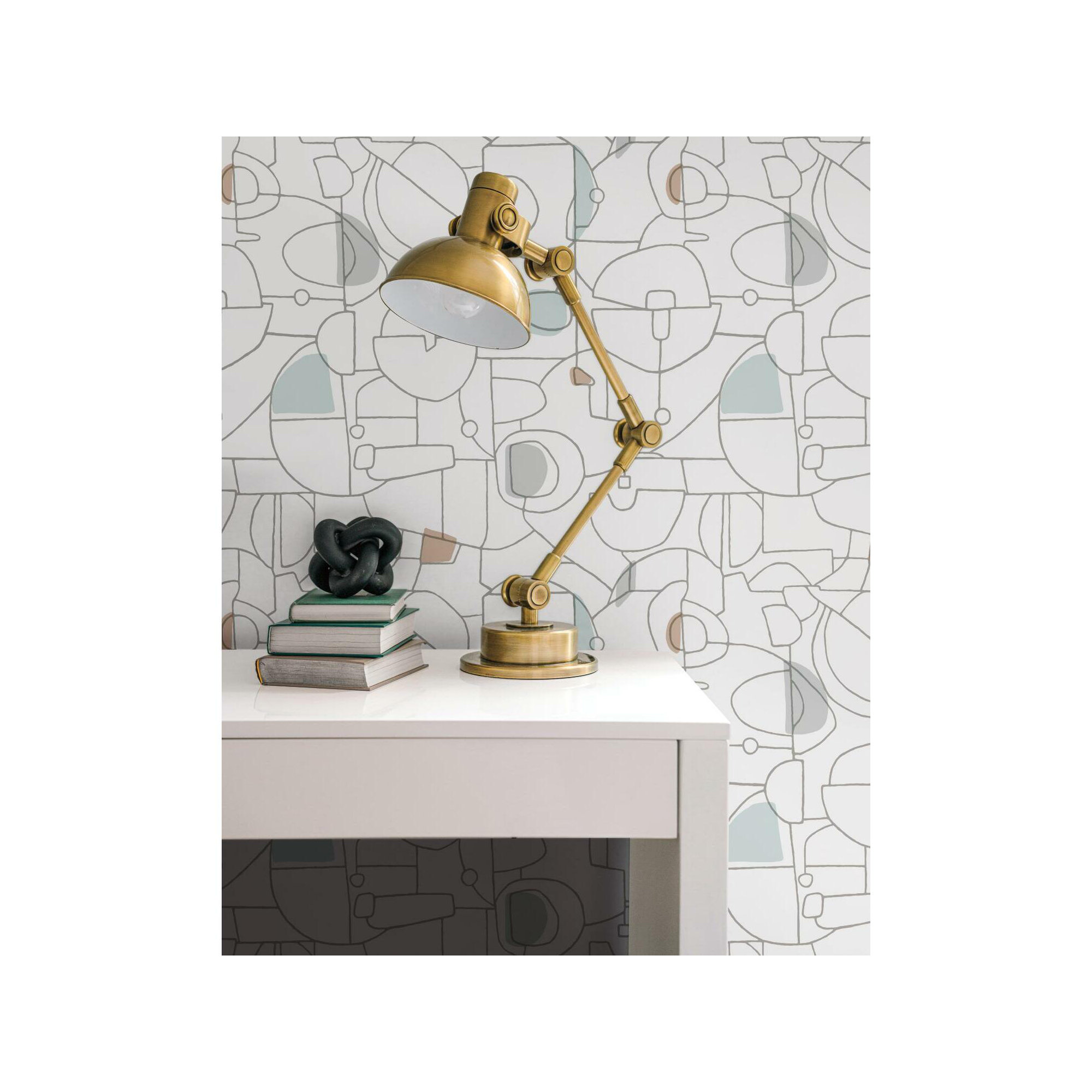 Callie Mid-Century Peel & Stick Geometric Wallpaper, Blue/Brown