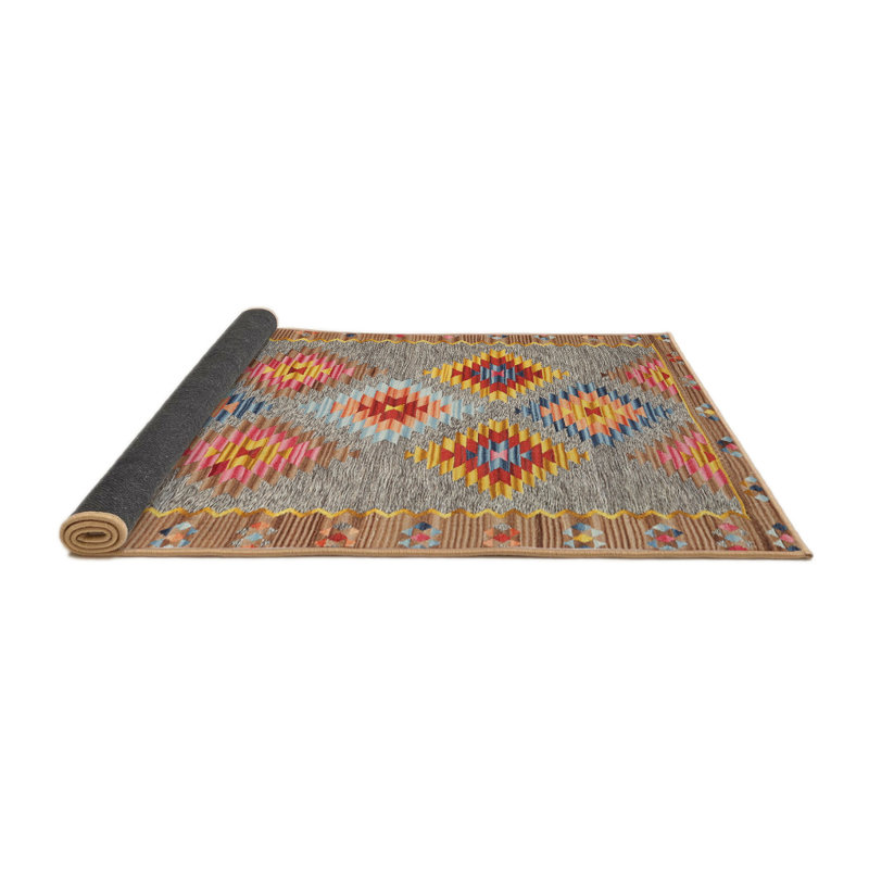 Tapis contemporain rouge / vert, Rond 6 pi