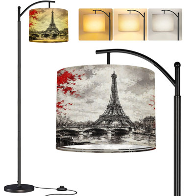  Lampe sur pied arc, peinture à l'huile, paysage urbain de la ville de Paris, tour de France, grand lampadaire moderne à DEL, abat-jour réglable en lin, 3 températures de couleur