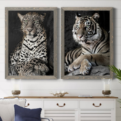 African Leopard - Matted and Framed Under Acrylic Glass, Set of 2, Large Living Room Wall Art