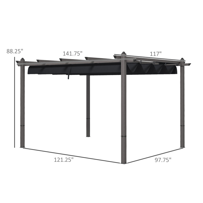 10 Ft.W Metal Pergola with Canopy, 10' x 12', Gray