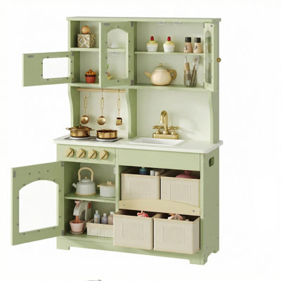 Knoworld Wood Play Kitchen for Kids - Pretend Set with Storage, Stove, Oven, Storage & Accessories, Green