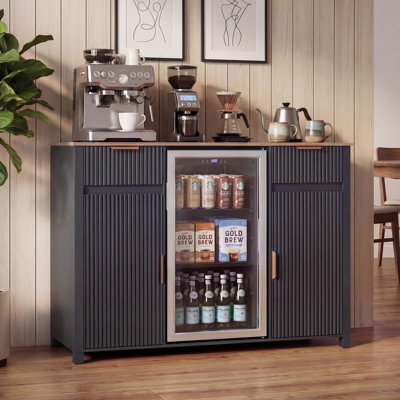 53" Large Coffee Bar Cabinet with Fridge Space, Power Outlet & Drawer Storage