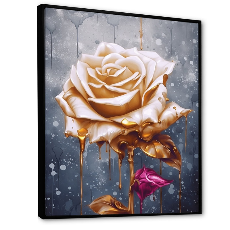 «Gold Cream Rose Reverie» sur toile, H 40 po x l 30 po x P 1,5 po, Cadre flottant noir