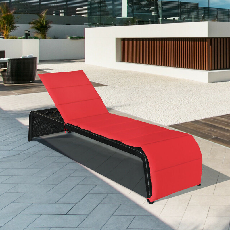 Luciana Outdoor Wicker Chaise Lounge , Cushion Included, Red