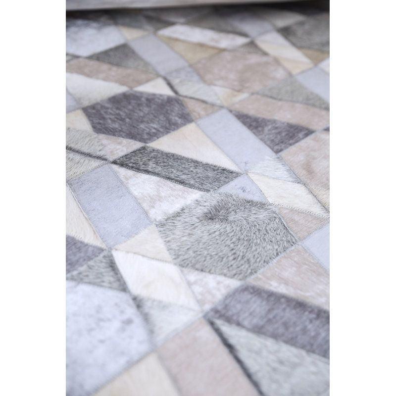 Cowhide Geometric Area Rug, Rectangle 4'7" x 5'11"