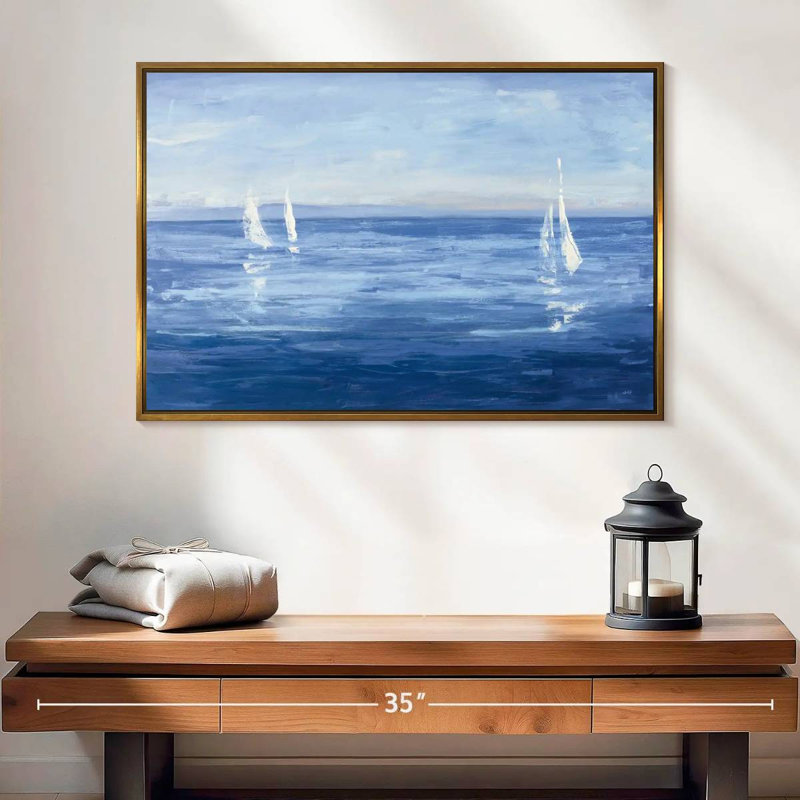 Voile ouverte, Cadre flottant doré, 25 po x 17 po