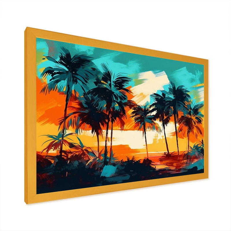 Vibrant Palm Trees IV - impression, H 30 po x l 40 po x P 1,5 po, Encadrement doré