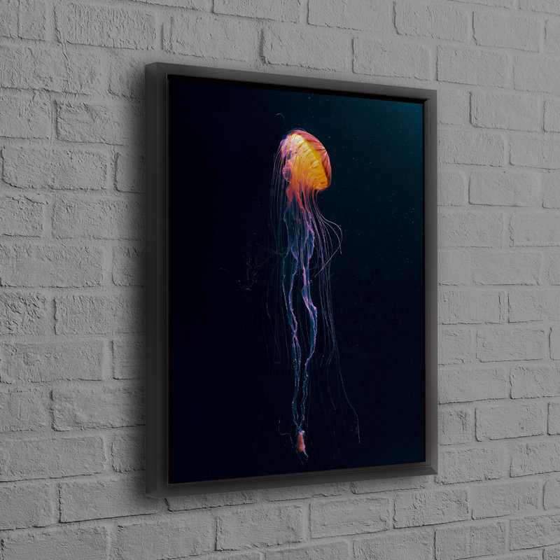 Stunning 3D Jellyfish Canvas Art In Orange for Modern Home Decor Perfect for Weddings and Underwater Themed Events, Black