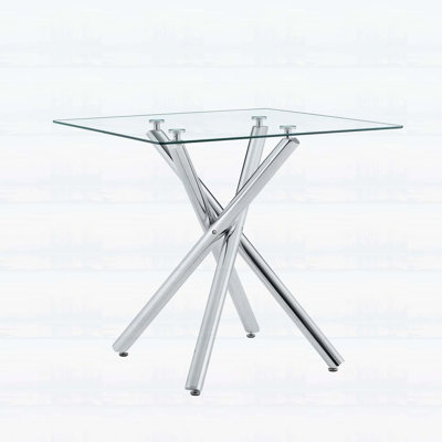 Table de bar moderne en métal galvanisé avec plateau en verre trempé, robuste et élégante pour la maison et la cuisine