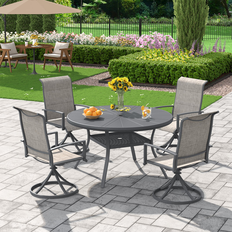 Ensemble repas extérieur pour 4 personnes avec chaises pivotantes, Gris / Gris