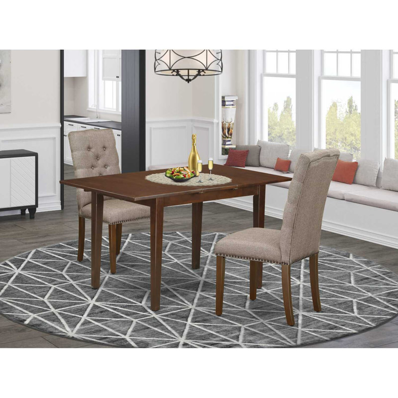 Ensemble de table de salle à manger en acajou, Dark Khaki, 3 pièces: 1 table, 2 chaises, H 30 po x L 60 po x l 32 po