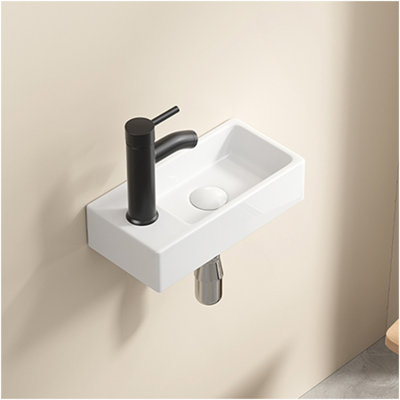 Wall Hung Basin Sink Small Cloakroom Basin Rectangle Ceramic Wash Basin Left Hand Without Tap & Drain