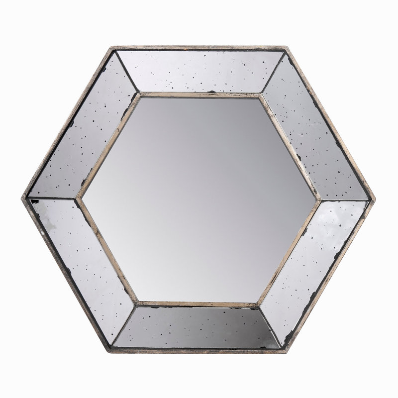 Miroir mural hexagonal 21 "x 18" avec finition argentée traditionnelle, miroir décoratif pour le salon, l'entrée, la chambre à coucher