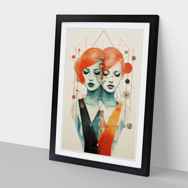 Gemini Zodiac Geometric No.2 - Single Picture Frame Print on Wood, 64cm H x 46cm W x 2cm D, Black