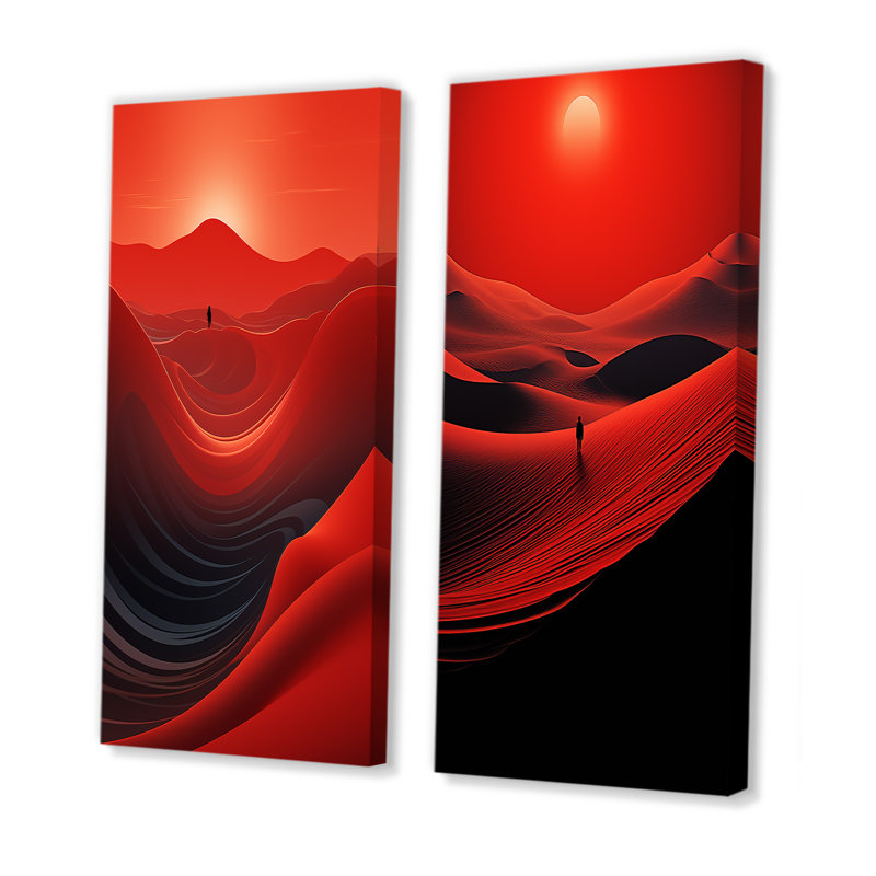 «Man Solitude In Red Arid Desert I», ensemble de 2 reproductions d'art sur toile, Toile tendue, H 28 po x l 25 po