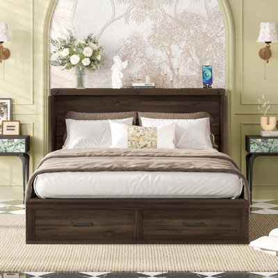 Foldable Farmhouse Murphy Cabinet Bed with Charging Station