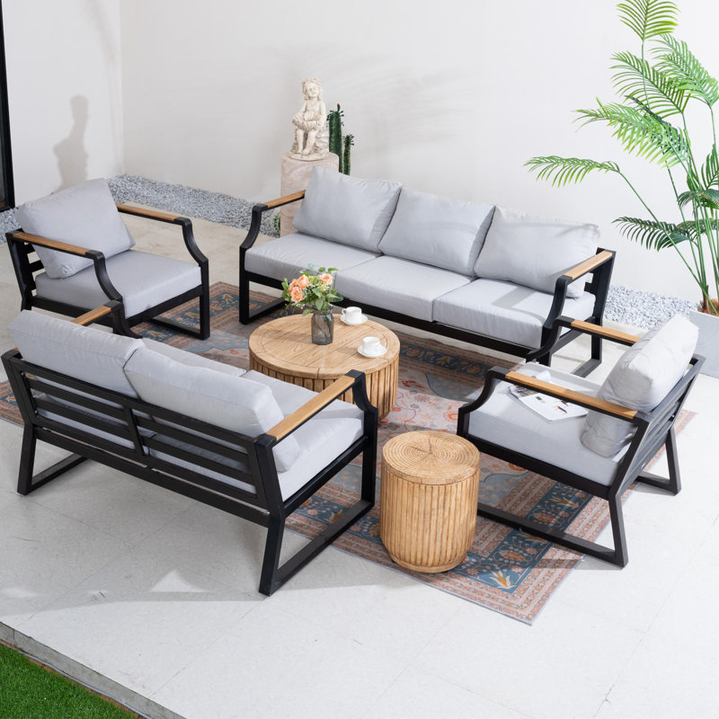 Penrose 7-Person Outdoor Sofa Seating Group With Cushions, Black