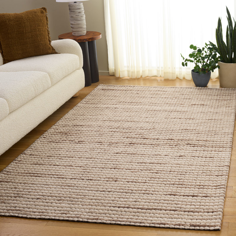 Sumler Striped Hand Loomed Wool Area Rug in Ivory, Rectangle 5' x 8'