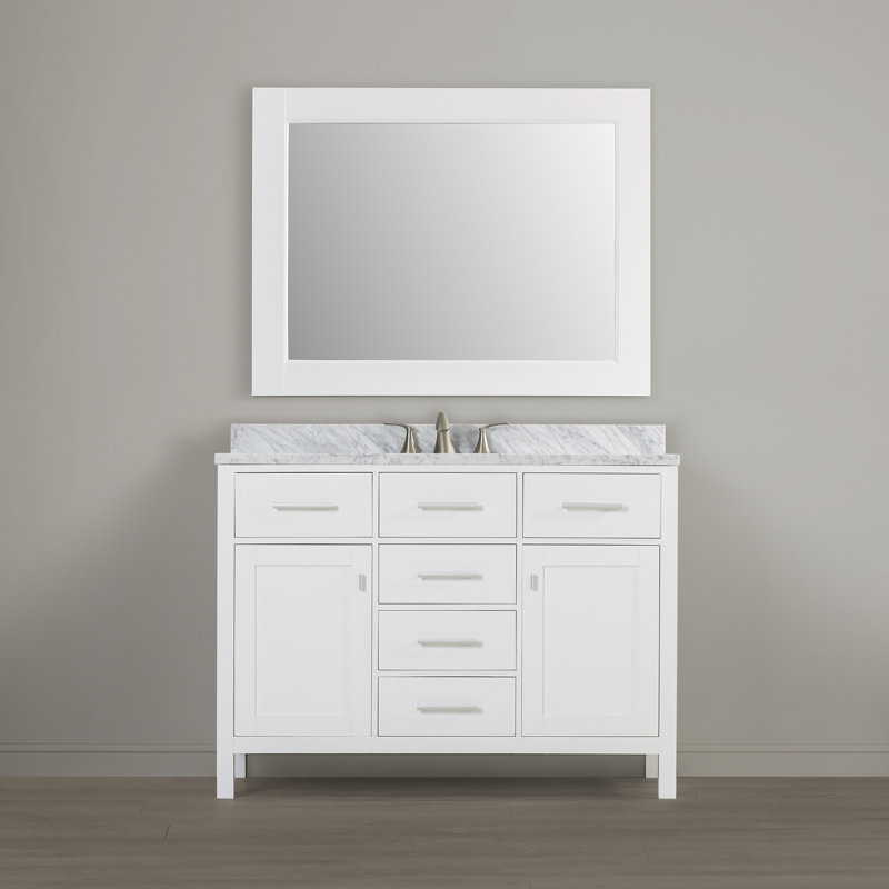 Ensemble de meuble-lavabo de salle de bain simple avec miroir 48 po Carrasquillo, Blanc