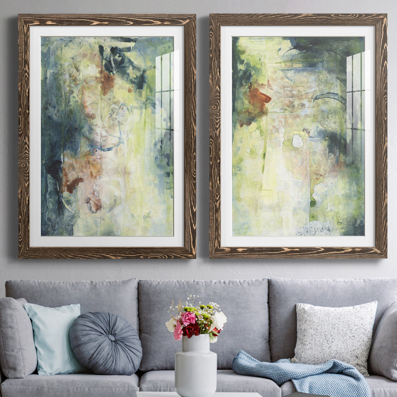 Nature's Elements I - ensemble de 2 peintures encadrées, H 37,5 po x l 27,5 po x P 1 po, Encadré de bois de noyer