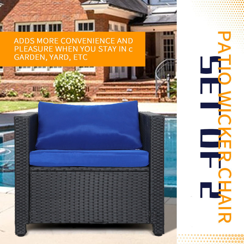Chaise de patio avec coussins Ryebrook, Bleu marine