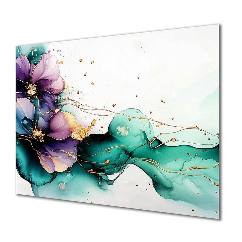Violet éthéré de l'encre liquide Waves II - décoration murale abstraite en métal, impression sur métal Waves