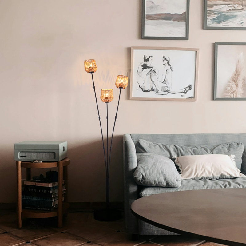 Lianabel 64.96'' Rattan Tree Floor Lamp with 3 Bulbs Included