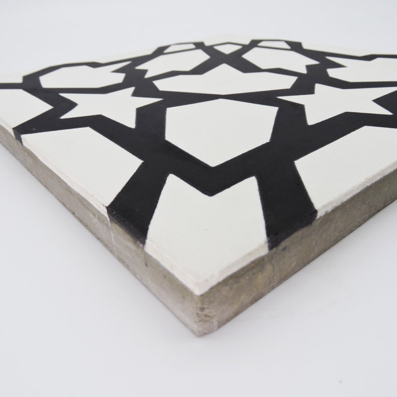 Bahja 8" x 8" Cement Patterned Wall & Floor Tile, Black/White