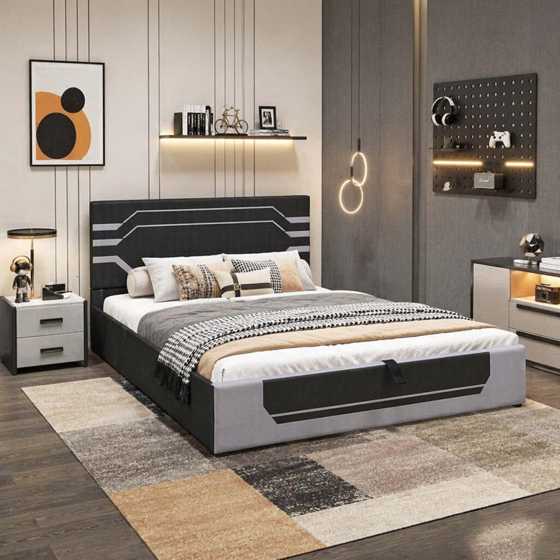Base de lit de jeu hydraulique moderne, Black+ Gray