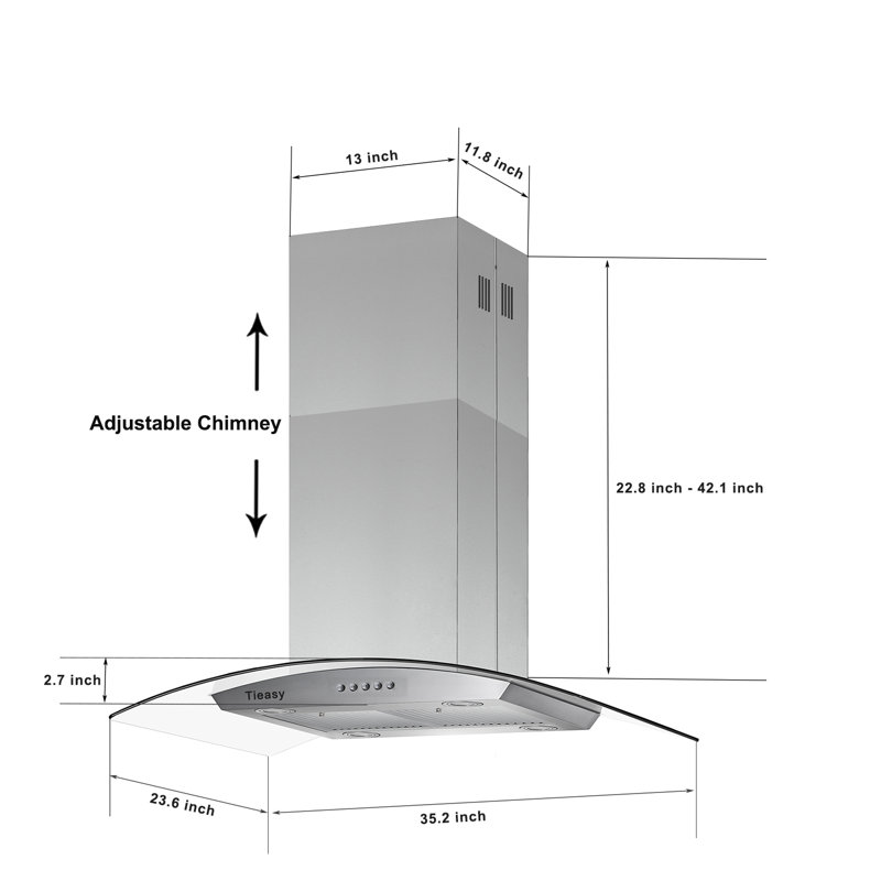 Hotte pour îlot de cuisine 36 ", 700 CFM, convertible en acier inoxydable