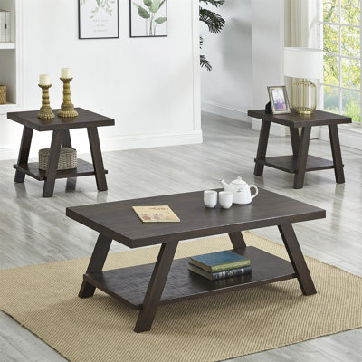 Athens Contemporary 3-Piece Wood Shelf Coffee Table Set