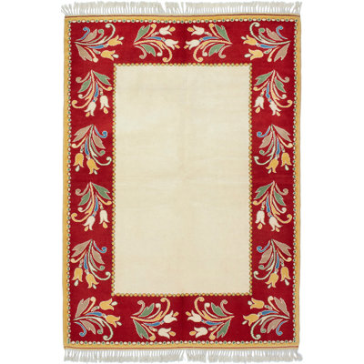 Tapis zone en laine beige/rouge 5 pi 10 po x 8 pi 6 po à la main one-of-kind à la main-noué la des années 1990 melis Danuel